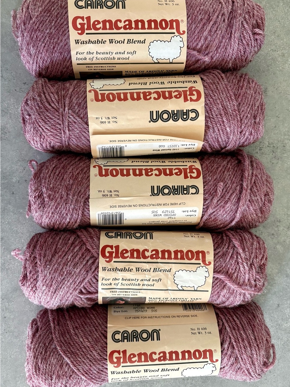 Caron Glencannon “Spiced Wine” Wool Blend Yarn Lot - 5 Skeins (Discontinued)